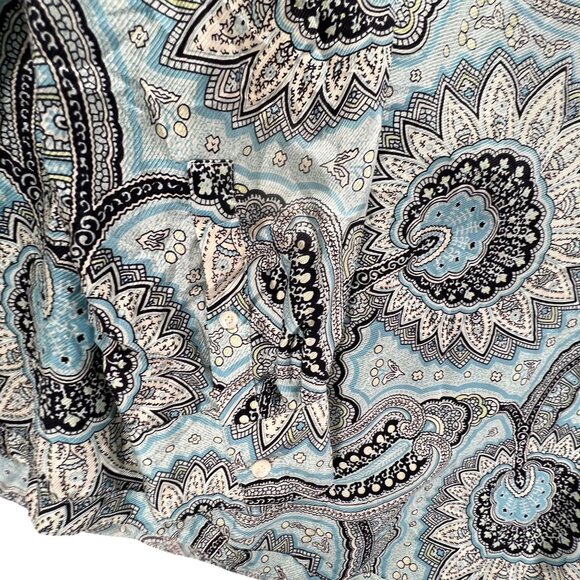 Talbots Paisley Silk Blouse Sz 8 Long Sleeve Turquoise Blue Retro V-Neck Collar - Picture 7 of 11
